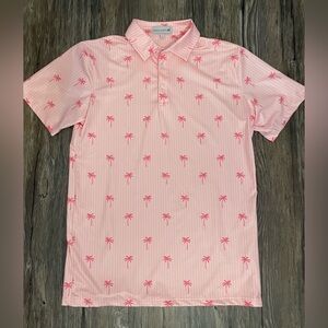 Proud Ninety Men’s Golf Polo – Pink Palm Tree Print (Size Small)